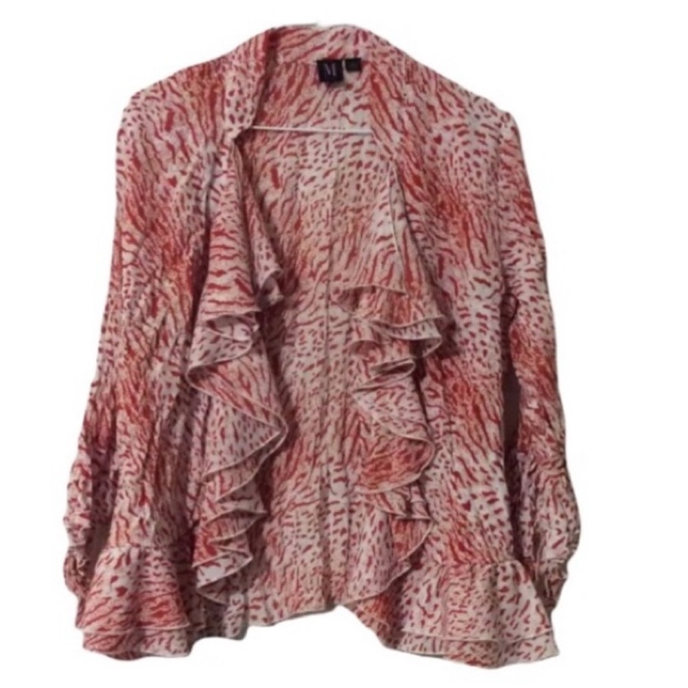 MILANO Unique Feminine Red And White RUFFLED Blouse Size LARGE